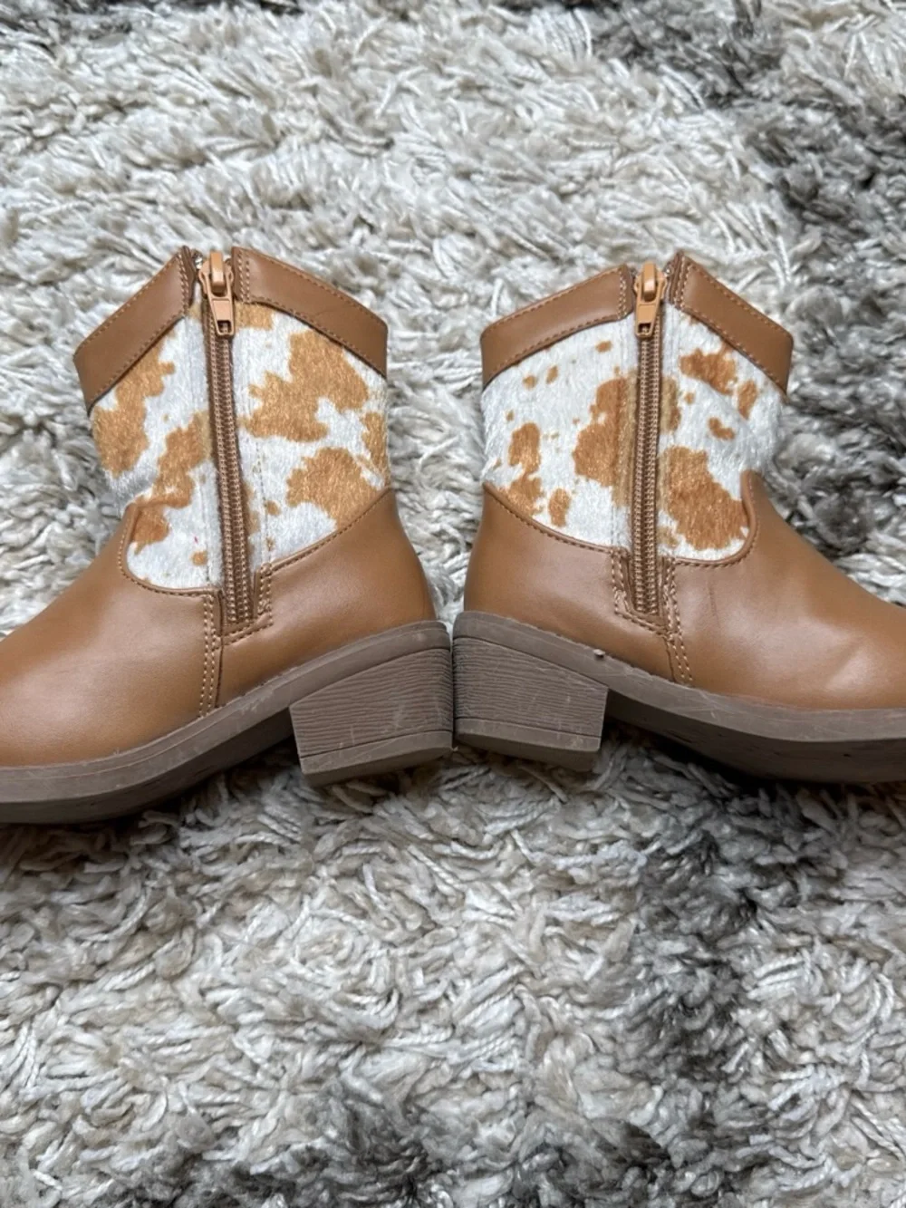 Girls Tan Cowhide-Accent Ankle Boots with Tassel Zipper